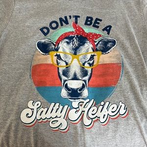 Brand is sheen and the colors are multicolor and gray size is a a large.